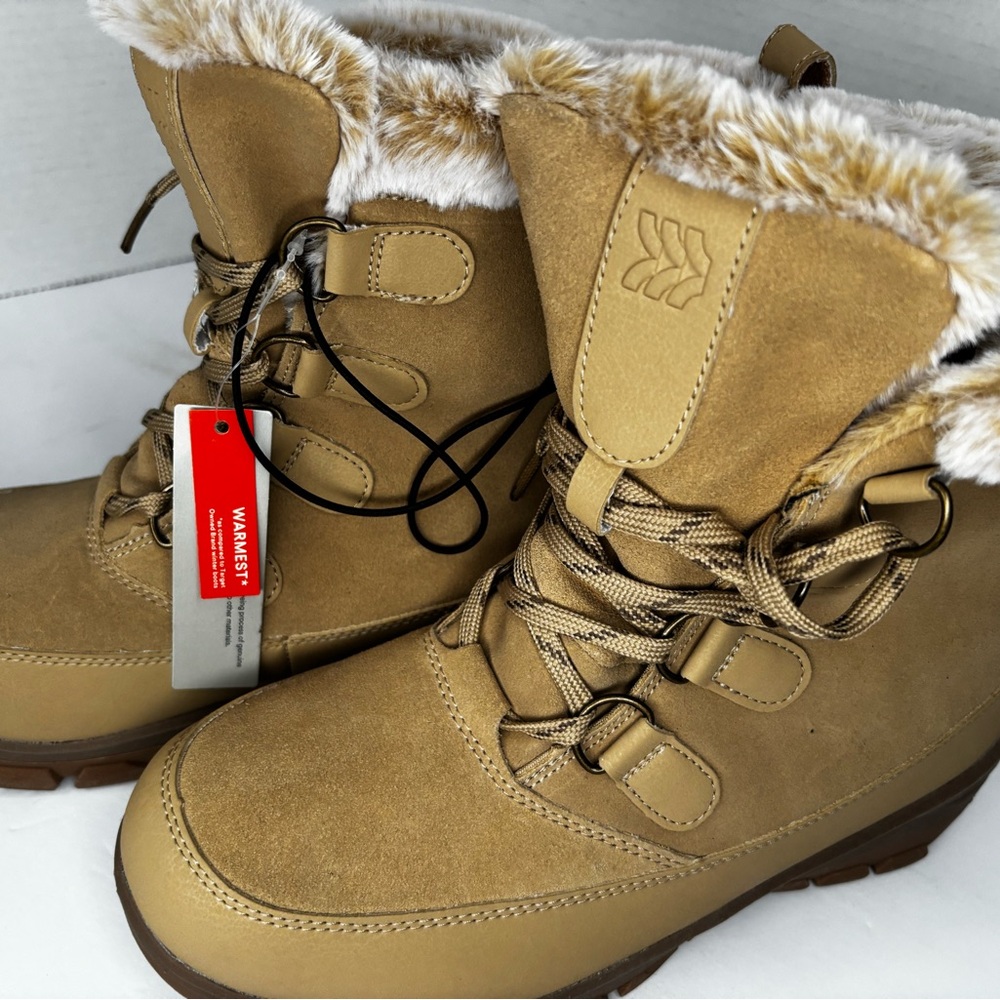 Thermolite EcoMade Warmest Tan Winter Boots with Faux Fur Lining